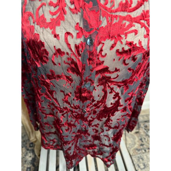 VTG Chicos Silk Velvet Burnout Top Blouse Tunic Sheer Lg Whimsigoth grunge Y2K - Picture 7 of 16